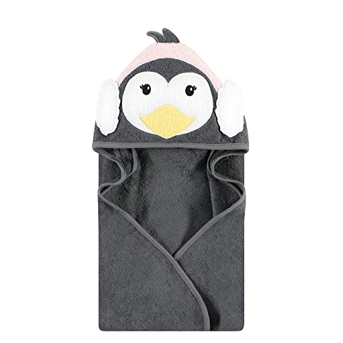 Image of Hudson Baby Unisex Baby Cotton Animal Face Hooded Towel, Earmuff Penguin, One Size