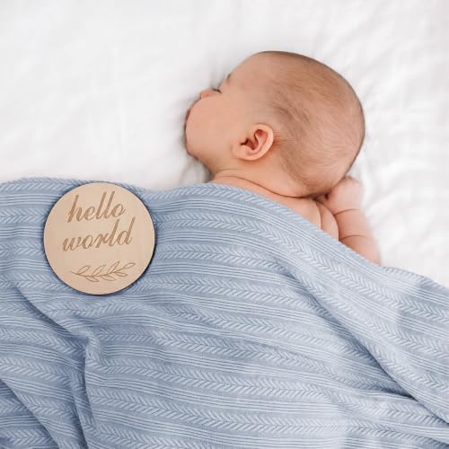 Image of DRESHOW BQUBO Newborn Receiving Blankets for Baby Girl Boy Swaddle with Bear Hat No Scratch Mittens Announcement Card Set for 0-3 Months