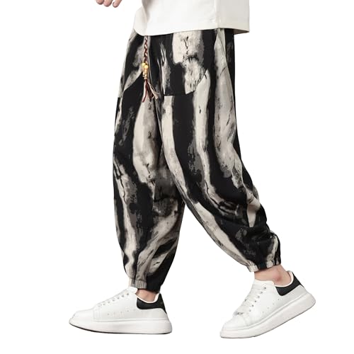 PRIJOUHE Harem Pants for Men Casual Drawstring Yoga Pants Boho Loose Fit Tapered Cropped Trousers with Pockets3