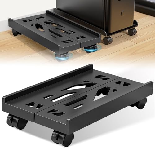 Soporte móvil para PC, soporte para CPU Metal+PS, ancho ajustable, soporte de torre de escritorio, soporte para CPU y ordenador bajo escritorio, soporte universal para PC móvil con 4 ruedas giratorias