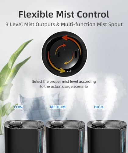 BREEZOME 6L Humidifiers for Bedroom Large Room & Essential Oil Diffuser, Ultrasonic Top Fill Cool Mist Humidifiers for Baby, Plants, Nursery Last up to 60 Hours, Smart Humidistat Control, Quiet, Black