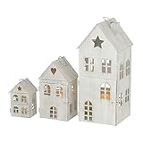  3tlg. Set Laterne Kalana Häuser Eisen lackiert Höhe 13-35 cm Dekoration Kerzenschein