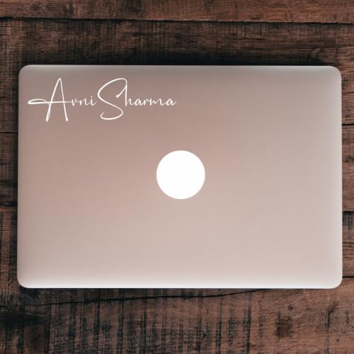 Image of Custom Personalised Name Vinyl Sticker for Laptop, Guitar, Computer, Notebook, Aesthetic Cursive Script Style, White
