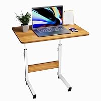 60x40cm Schreibtisch Höhenverstellbarer Tisch Computertisch mit Mobiler Rollen, Stabil Beistelltisch, Beige Sitz-Stehpult Laptoptisch mit Holz Tischplatte, Tischbeine Höhenverstellbar für Home office – Ansicht 8