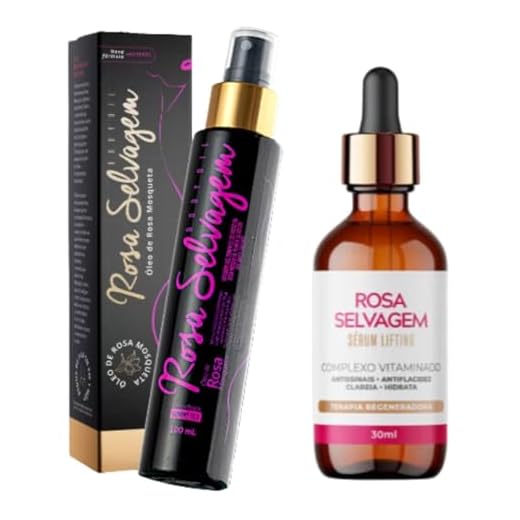 Kit 2 Rosa Selvagem: Óleo Hidratante Clareador Íntimo Corporal Manchas Axila Virilha Foliculite + Sérum Lifting Facial Antirrugas Vegano