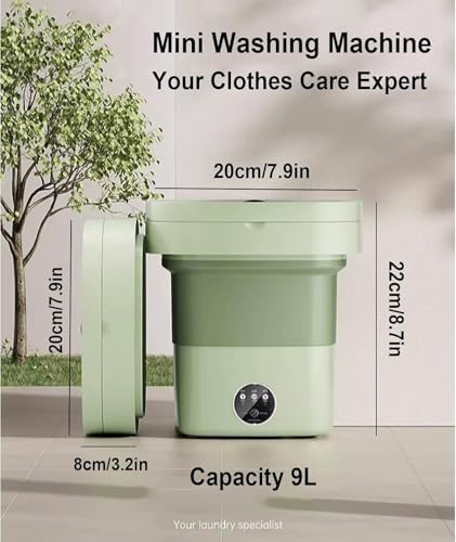 Portable Mini Washing Machine with 9L Capacity, Drainer Basket for Home, Camping & Travel - Compact, Lightweight, Efficient Clothes Cleaner