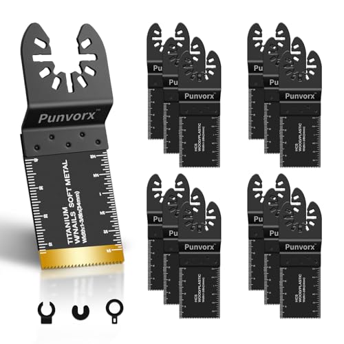 Punvorx 10Pcs Titanium HCS Multi Tool Blades for Metal Wood Nails Cutting Universal Quick Release DIY Oscillating Saw Blades Compatible with Milwaukee Einhell Ryobi Dremel Rockwell