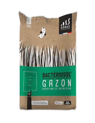 Sobac Bactériosol Gazon, Amendement Organique 100% Naturel, Création et Entretien Pelouse, UAB, 8 kg, 250 m²