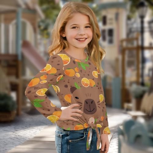 Girls Kids Sweatshirts Long Sleeves Top Crew Neck Pullover Tie Front Shirt Casual Fall Winter Clothes for Teens3