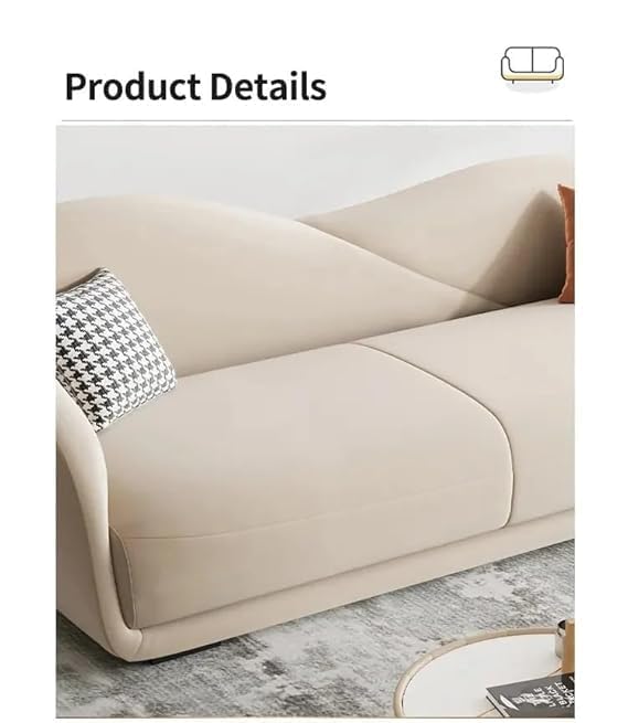 Image of Teak Wooden Base 3 Seater Sofa for Living Room | Chaise Longue Style | Comfortable Fabric Perfect 3 People Sofa for Home, Office, Hall and Restaurant (Beige)