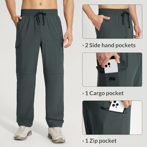 Baleaf Men'S Hiking Pants Convertible Quick Dry Waterproof Straight Leg Lightweight Elastic Waist Cargo Upf 50+ Stretch For Outdoor Work Running Gray M thumb #5