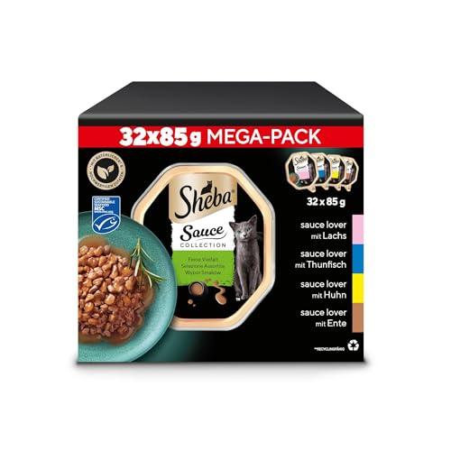 SHEBA Schale Nassfutter Multipack Mega-Pack Sauce Collection Feine Vielfalt MSC-Zertifiziert 32 x 85g 1