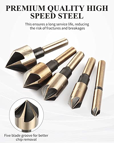 Rocaris 5 Pcs Step Drill Bit & 5 Pcs Countersink Drill Bit Set, Titanium Coated, 50 Sizes Of Step Bit For Metal thumb #5