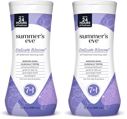 Image of Summer's Eve Feminine Wash, Delicate Blossom, Daily pH-Balanced Body Wash for Women, Feminine Care to Remove Vaginal Odor, Gynecologist Tested, 15 Fl Oz (Pack of 2)