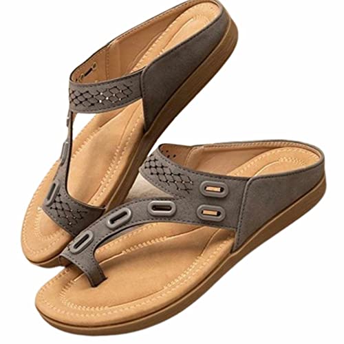 PARACAMISETAS Flache orthopädische Damen-Sandalen, modisch, künstlich, PU, flacher Absatz, Flip-Hallux Valgus-Korrektur, Flip-Flops, Sommerclip, Zehenrutscher, Slingback, Strandsandalen, Grau, 37 Cover