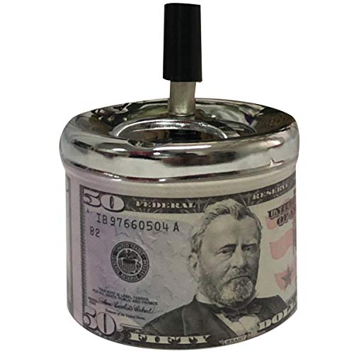 NewFerU Smokeless Metal Tin Push Down Ashtray for Cigarettes Cigars with Spinning Tray
