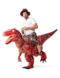 Spooktacular Creations Halloween Inflatable Dinosaur Costume Adult, Light Up Ride On Raptor Blow Costumes for Themed Cosplay Parties, Red, X-Large(75In)