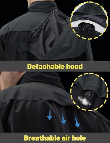 TACVASEN Mens Rain Coats Casual Waterproof with Hood Jackets Lightweight Zipper Pocket for Running Hiking Climbing4