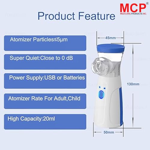Image of MCP Healthcare Portable Nebulizer for Adults and Kids | Asthma Breathing Aid with 2 Masks, Mouthpiece, Inhaler | Rechargeable Mesh Handheld Nebulizer for Travel and Home (White)