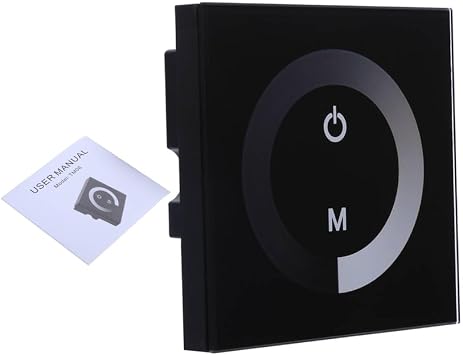 DC 12V to 24V LED Wall Switch Dimmer, Single Color Touch Panel Dimmer, Wall Mounted Switch Controller for LED Light Strip Black
