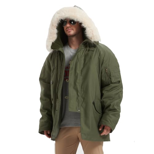 N-3B Parka Coat WW2 USAF Uniform Vintage Men Hooded Cotton Cargo Jacket Extreme Cold Windbreaker Replica US N3B Pipe Coat4