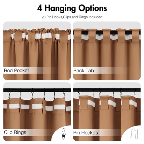 Image of ANRODUO Brown Back Tab Blackout Curtains 96 Inch Long 2 Panels