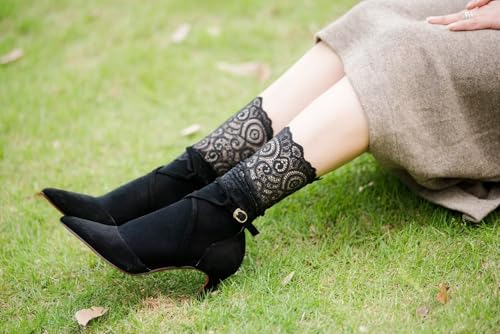 Image of Womens Lace Cotton Socks Transparent Mesh Ruffle Dress Calf Socks