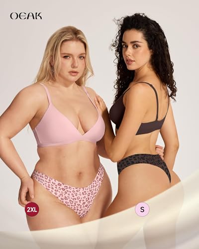 Image of OEAK Seamless Thongs for Women Invisible Thongs No Show Thong Panty Liners Tangas Comfortable Workout G-Strings Underwear Leopard Pink XS