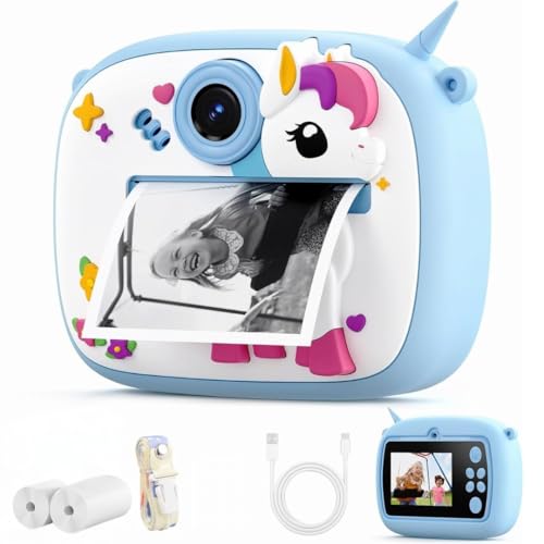 Image of PLUSPOINT Unicorn Cute Instant Print Camera for Kids, Dual Selfie Digital Camera with 1080P HD Videos Recoding, Instant Photo Printer Best Birthday Gift for Boys and Girls