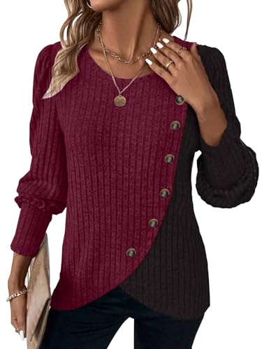 Christmas Sweaters for Women Blouses 2026 Early Fall Fashion Clothing School Outfits for Teachers Womens Tops Boho Long Sleeve Shirts Cowboy Chic Button Down Sweatshirt Burgundy X-Large