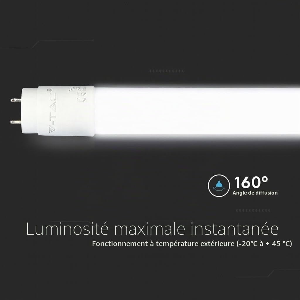 Lot de 5 tubes LED 120 cm, blanc neutre (4000 K), 160 lm/W, 1920 lumens, T8, G13-12 W (remplace 36 W) avec démarreur, tube LED fluorescent tube