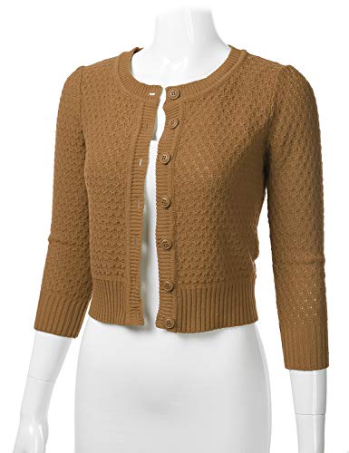 FLORIA Women's Button Down 3/4 Sleeve Crew Neck Cotton Knit Cropped Cardigan Sweater (S-3X)2