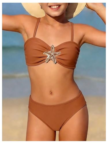 Image of RoseSeek Girl's 2 Piece Padded Bathing Suit Wireless Starfish Swimsuit Spaghetti Strap Vacation Beachwear Set
