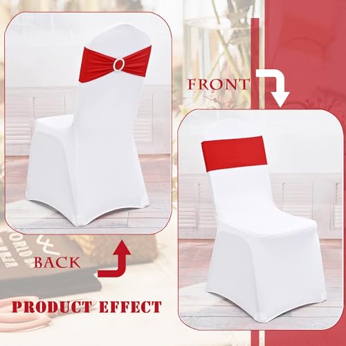 AIRIT LOVELY Chair Sashes Bows Spandex Red Sashes for Chairs 50 Pack Chair Sashes Universal Elastic Red Chair Sashes Bands with Buckle Slider for Wedding Banquet Party Decorations