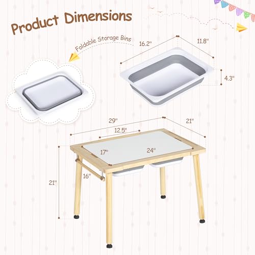 Image of BRINJOY Sensory Table for Toddlers, Kids Activity Desk with Storage Bins, 3 in 1 Wood Sand and Water Table with Colored Pens & Animal Toys & DIY Tunnels for Indoor Outdoor Gifts