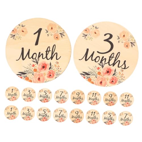 Cartes de jalons mensuels en bois pour bébé : 18 disques ronds souvenirs de croissance de la nursery