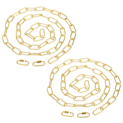 Image of PATIKIL 6ft Lighting Hanging Chain, 2pcs Metal Looping Chain with Quick Link Screw Lock Connectors for Plant Pot Chandelier Pendant Light Fixture, Gold Tone