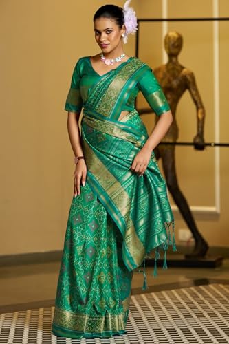 Image of SGF11 Women's Kanjivaram Patola Silk Saree Silk Saree Pure Golden Zari With Blouse Piece