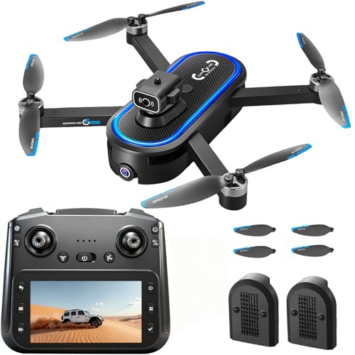 Drone avec Caméra, Caméra Drone avec Écran LCD 4.5' Télécommande, 2 Batteries, Moteur sans Balais, Positionnement par Flux Optique, Drone FPV RC Quadricoptère pour Débutants