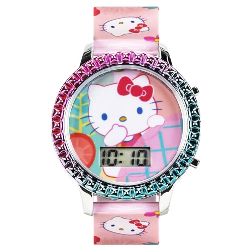 accutime sanrio hello kitty girls39 digital lcd quartz watch with pink strap and colorful bezel - fun led light show - easy to read time for kids - fits wrist 5534-834