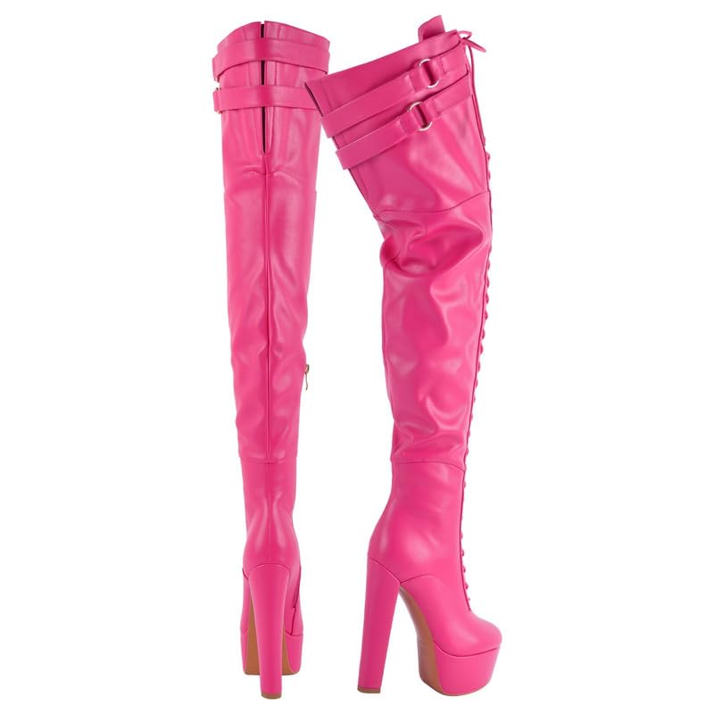 Image of Richealnana Women's Over The Knee High Platform Thigh High Boots Lace-Up Chunky Heels Fashion