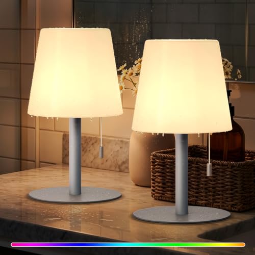 Image of uuffoo Shower Lamp Rechargeable Cordless Light Waterproof for Bathroom Spa | Portable Battery Operated Table Lamp RGB Mood Lighting LED Night Light for Patio kitchen Camping (2PCS Gray)