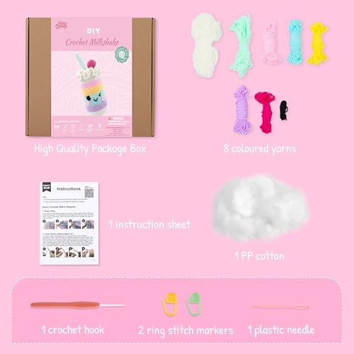 Image of HOUSE CREATIVITY Crochet Kit for Beginners, Make a Cup with Straw, Amigurumi Crochet Kit with Video Tutorial, Complete Set with Yarn, Hook & Stuffing, Cozy Stress Relief Gift for Adults & Kids