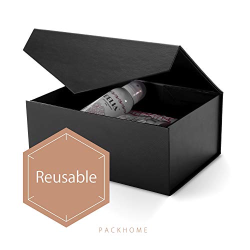 Packhome Gift Box 9X6.5X3.8 Inches, Groomsman Box, Rectangle Collapsible Box With Magnetic Lid For Gift Packaging (Matte Black, Grain Texture) #TOP2