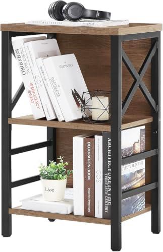 MNEETRUNG Small Bookshelf, 3 Tier Industrial Shelf with Metal Fra...