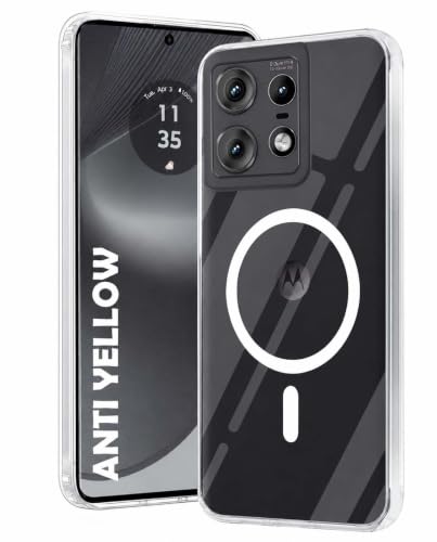 Image of DIZORO Crystal Clear Magnetic Compatible with Motorola Moto Edge 50 pro Back Cover case with Anti-Yellow (Compatible with Magsafe) Anti-Scratch | Shockproof Transparent Cover