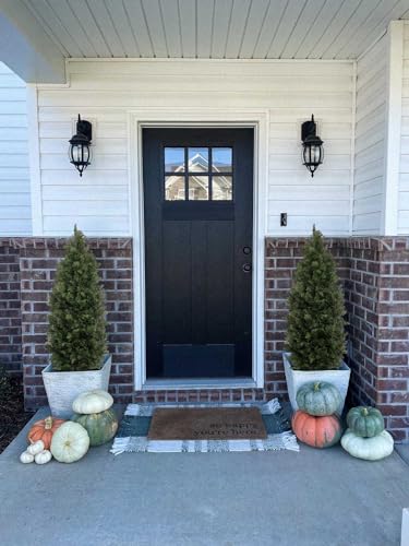 Image of Aveyas 5ft Artificial Cedar Topiary Trees for Outdoor Front Porch Door, 5 Feet Faux Potted Plants Evergreen Fake Pine Cypress Tree for Outside Home Decor (5 ft Tall) - Set of 2 Pack