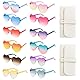 Veiteibe 12 Paar Herz Sonnenbrille Partybrille Set, Transparent Herz Party Brille, Randlose Herzbrillen mit 2 Brillentaschen, für Hochzeit Geburtstag Strand Party Foto Requisiten