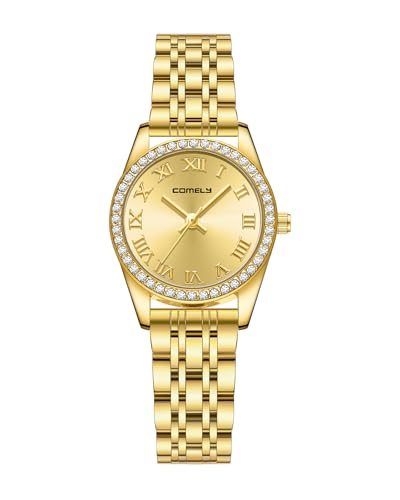 CIVO Relojes Mujer Acero Inoxidable: Vintage Números Romanos Relojes Pulsera Dorado Analógico   Diamantes Impermeable Cuarzo   Adecuado para Trabajo y Vida Diaria