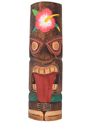 Masque mural Tiki en bois de 50 cm de style hawaïen - Masque mural décoratif